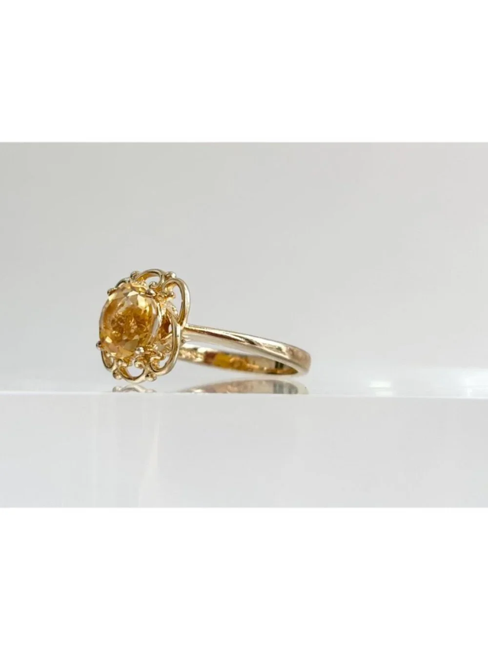 Gold Overlay Citrine Gemstone Solitaire Sterling Silver 925 Vintage Ring - sz 7